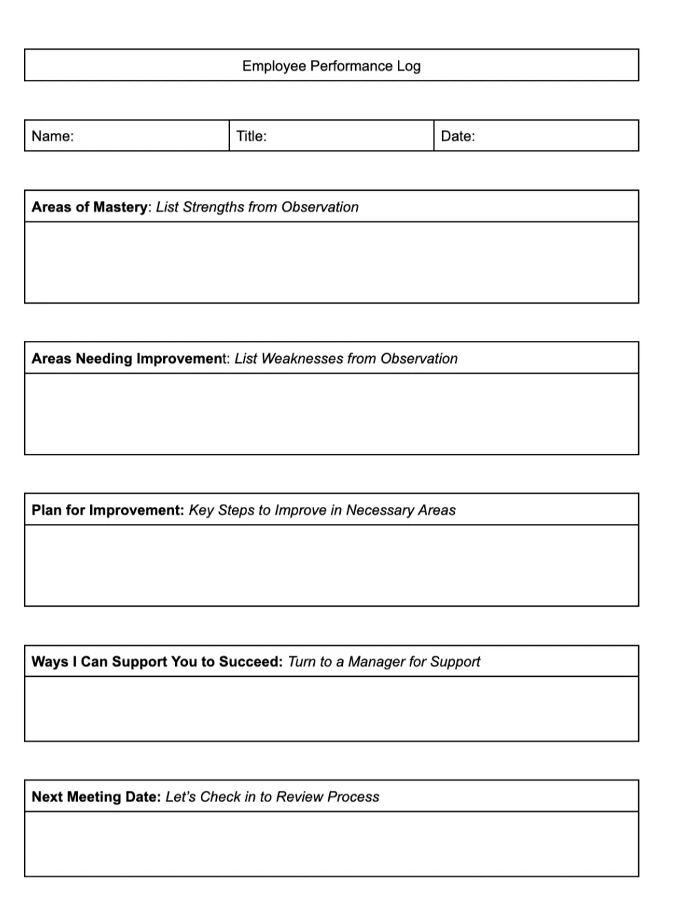 Free Performance Log Template