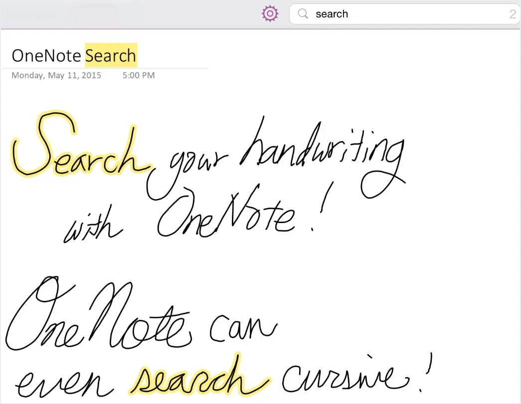 An example of digital handwritten notes which are searchable with OneNote.  (Source: Microsoft)